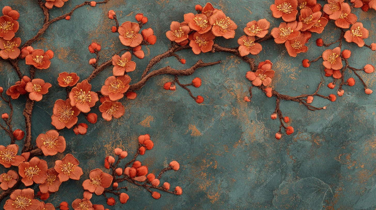 红梅绽于蓝底优雅图景