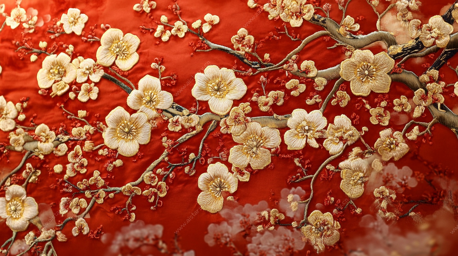 红梅绽放中式精美图案