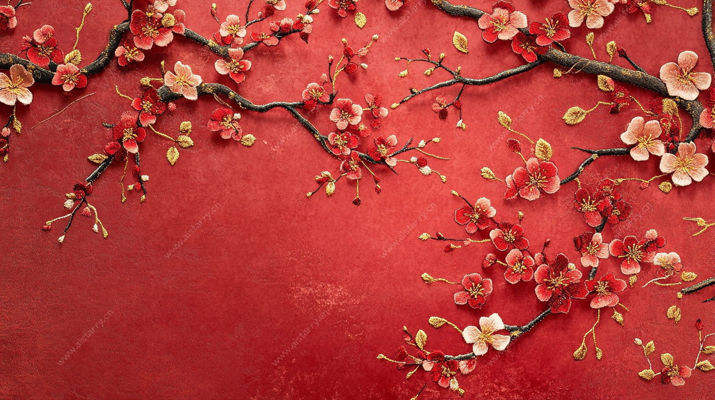 红梅映红墙中式风画面