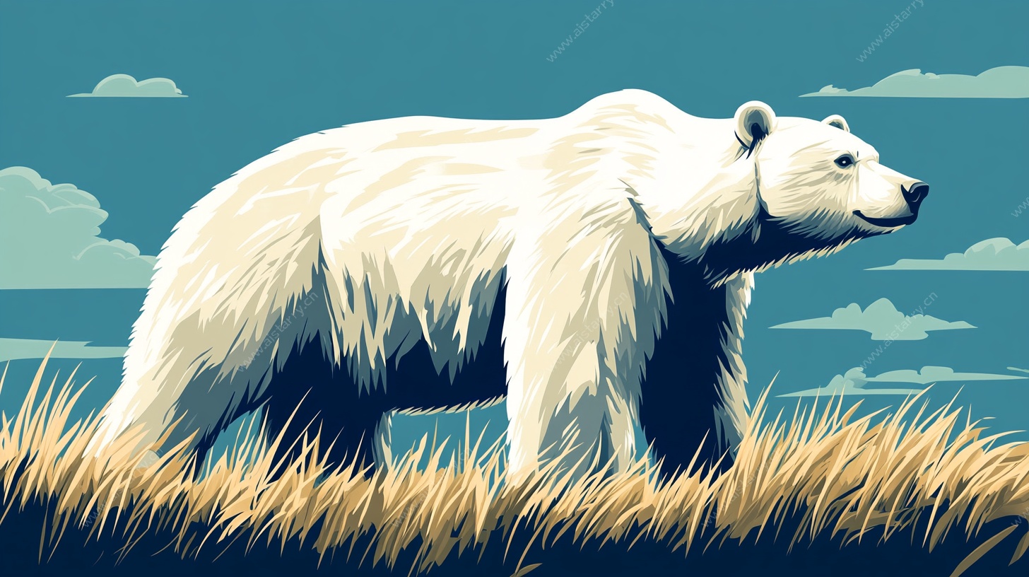 北极熊漫步于金色草地