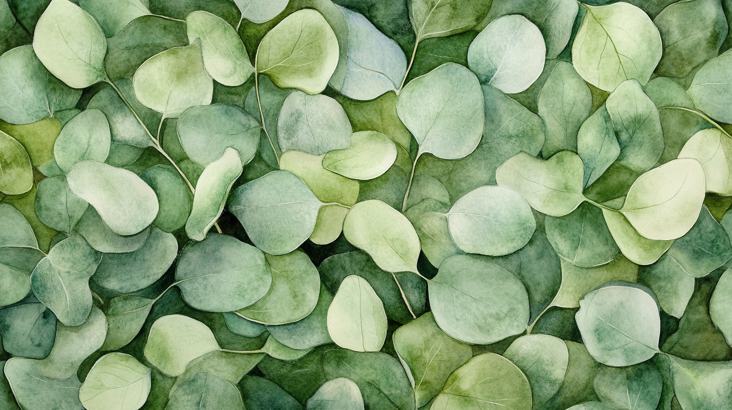 清新绿桉叶水彩纹理图