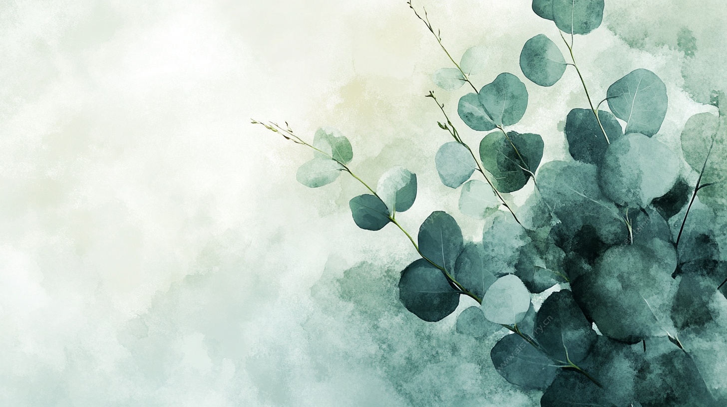 水彩风桉树叶艺术画