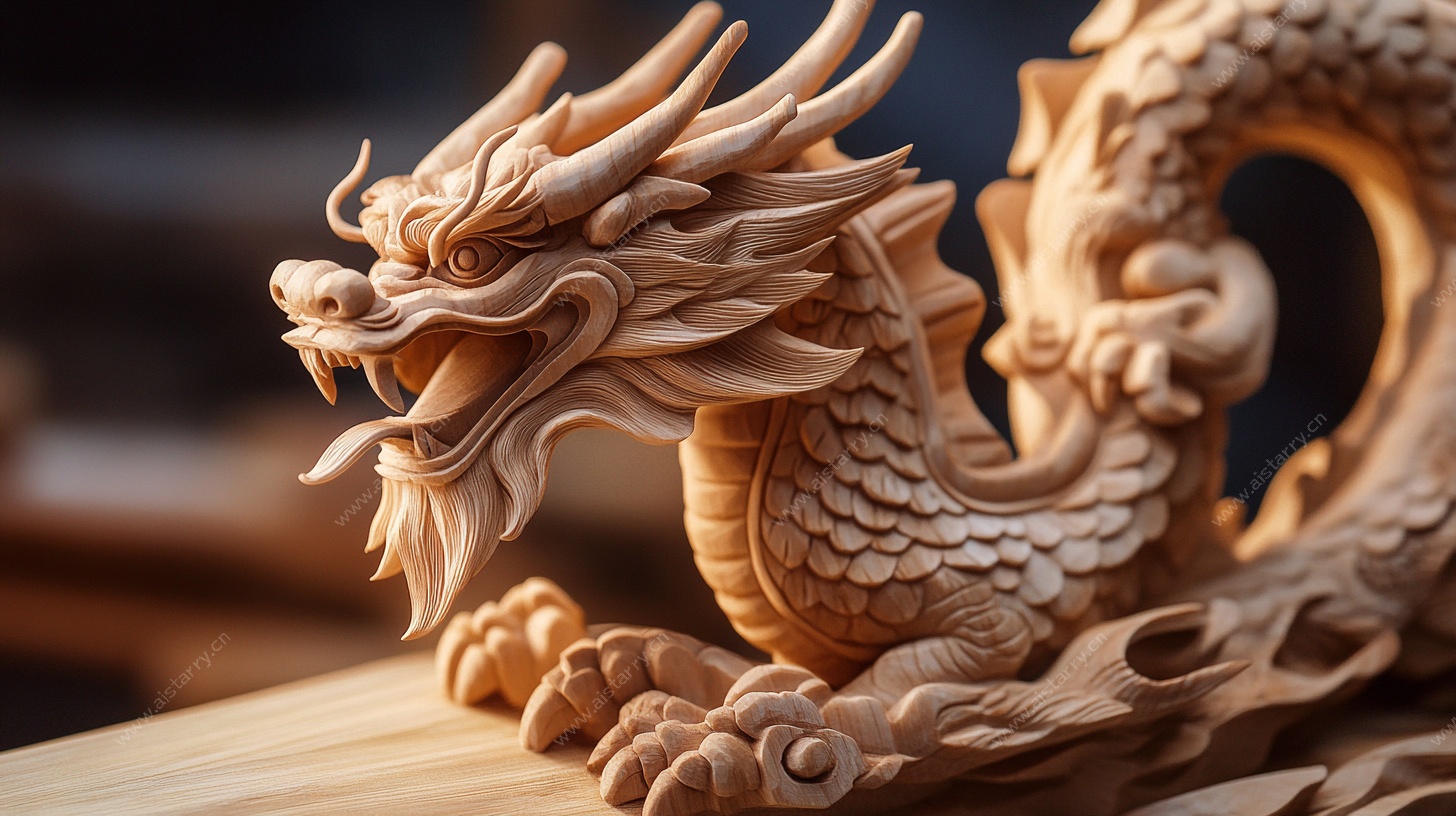 木雕祥龙摆件特写