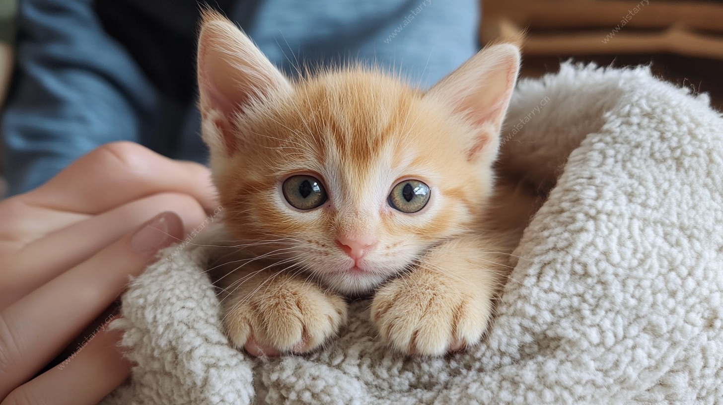 萌橘猫依偎在温暖毛毯中