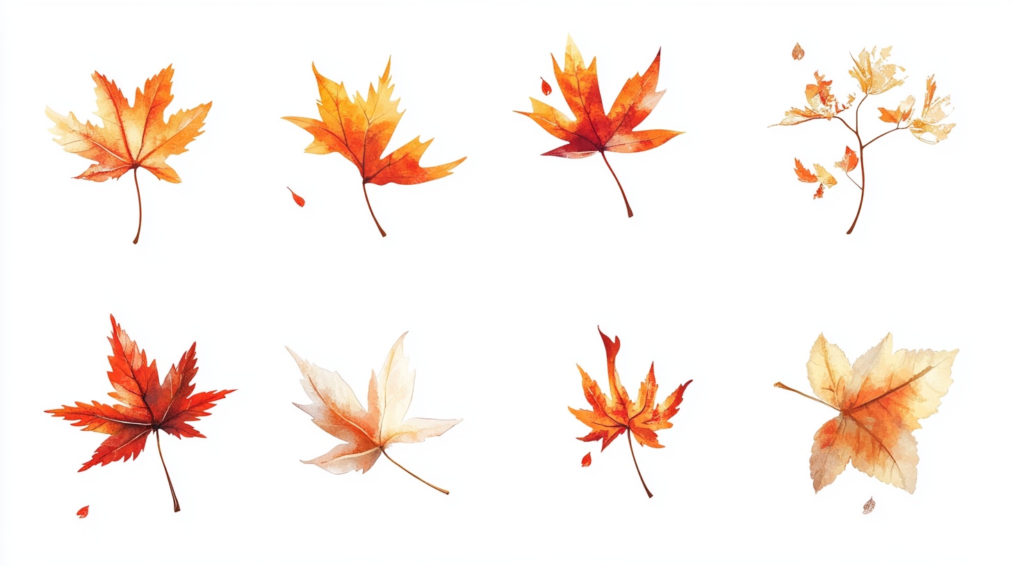 秋日水彩枫叶集合图