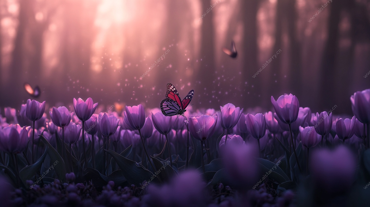 紫色花海中的梦幻蝶影