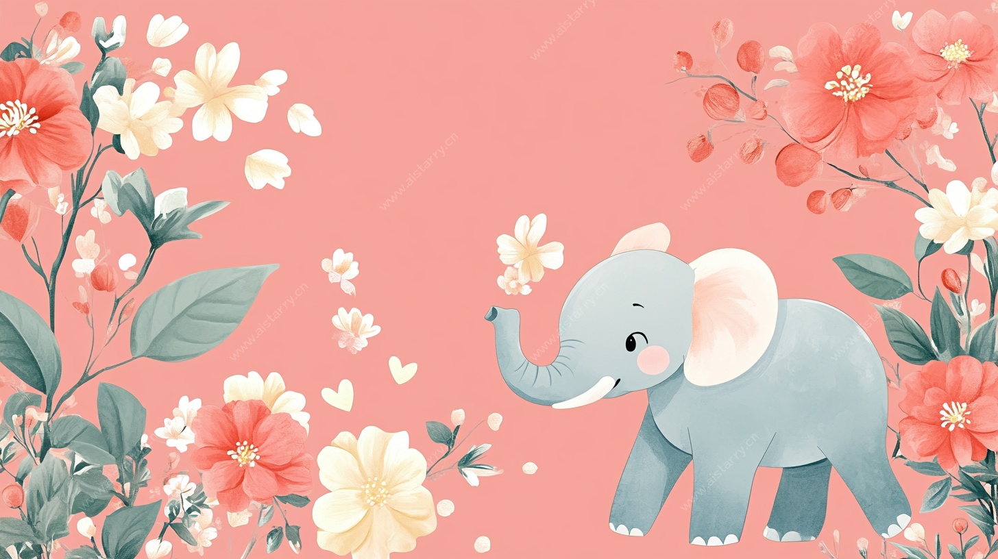 小象漫步花丛间