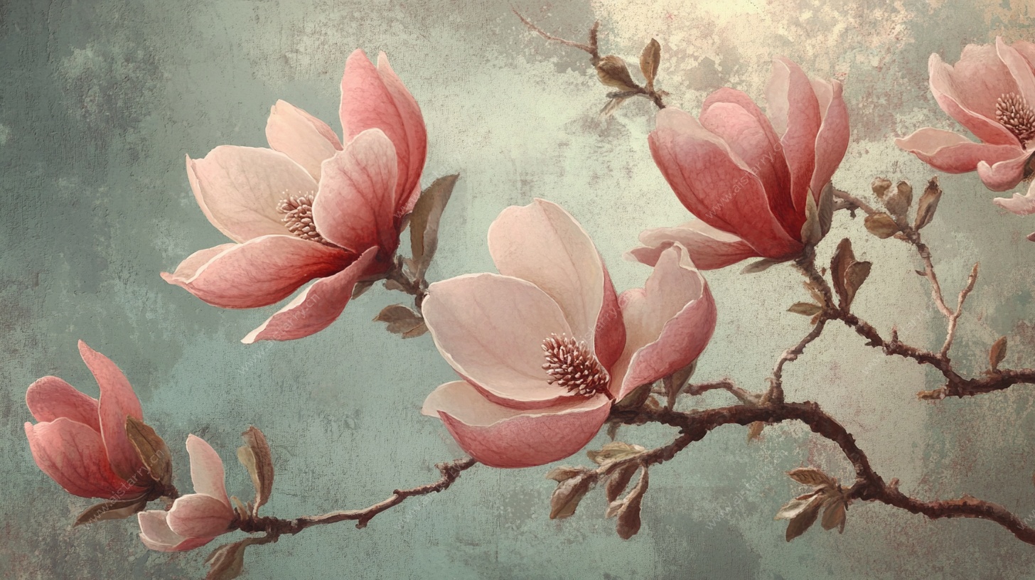 复古风玉兰花枝图