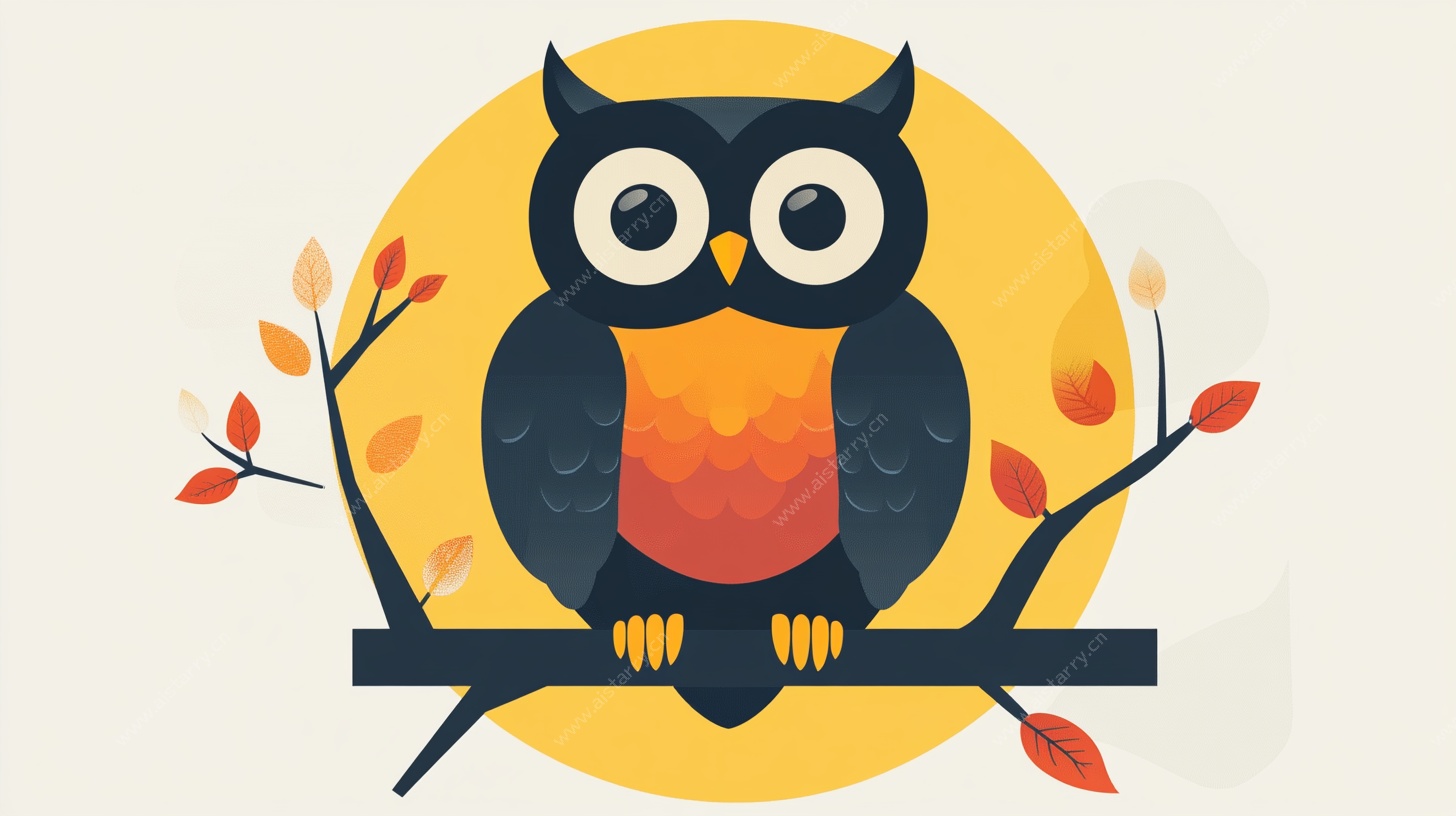 枝头猫头鹰插画