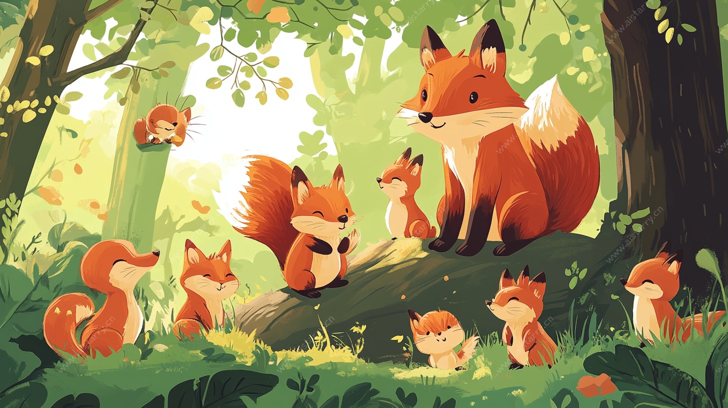 森林中的狐狸与松鼠聚会