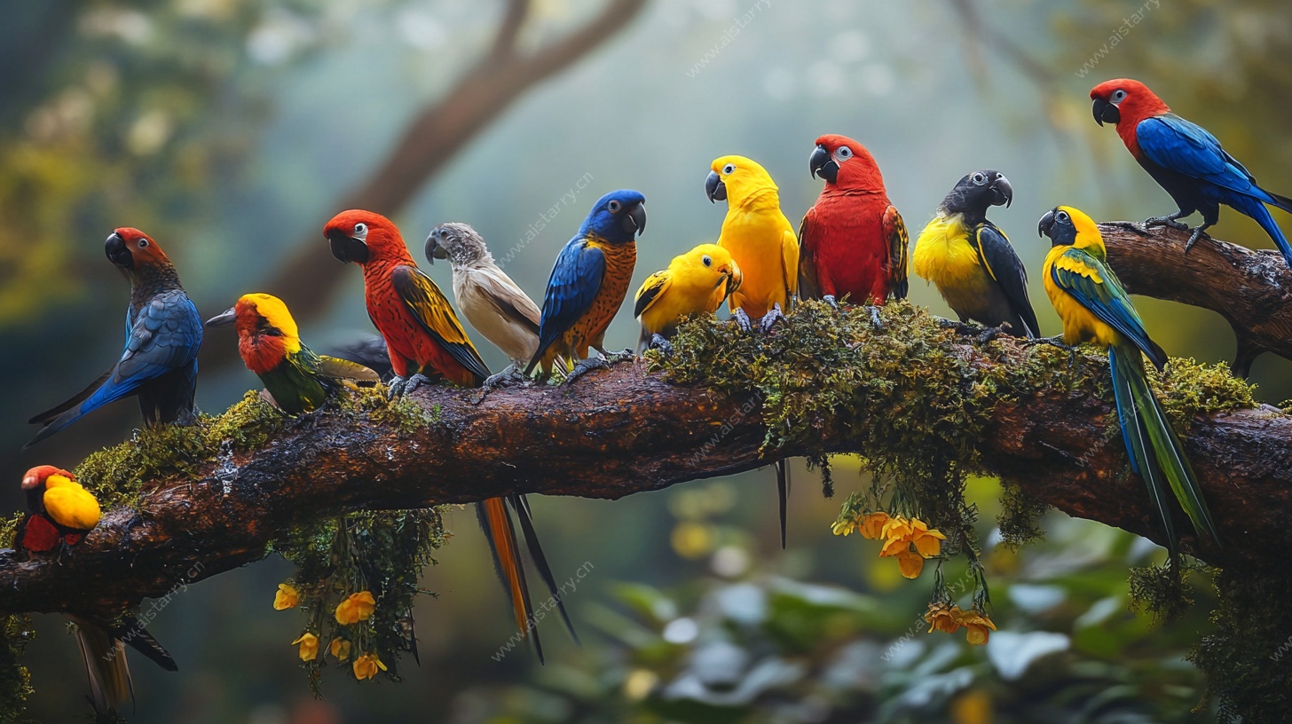 多彩鹦鹉栖于枝头