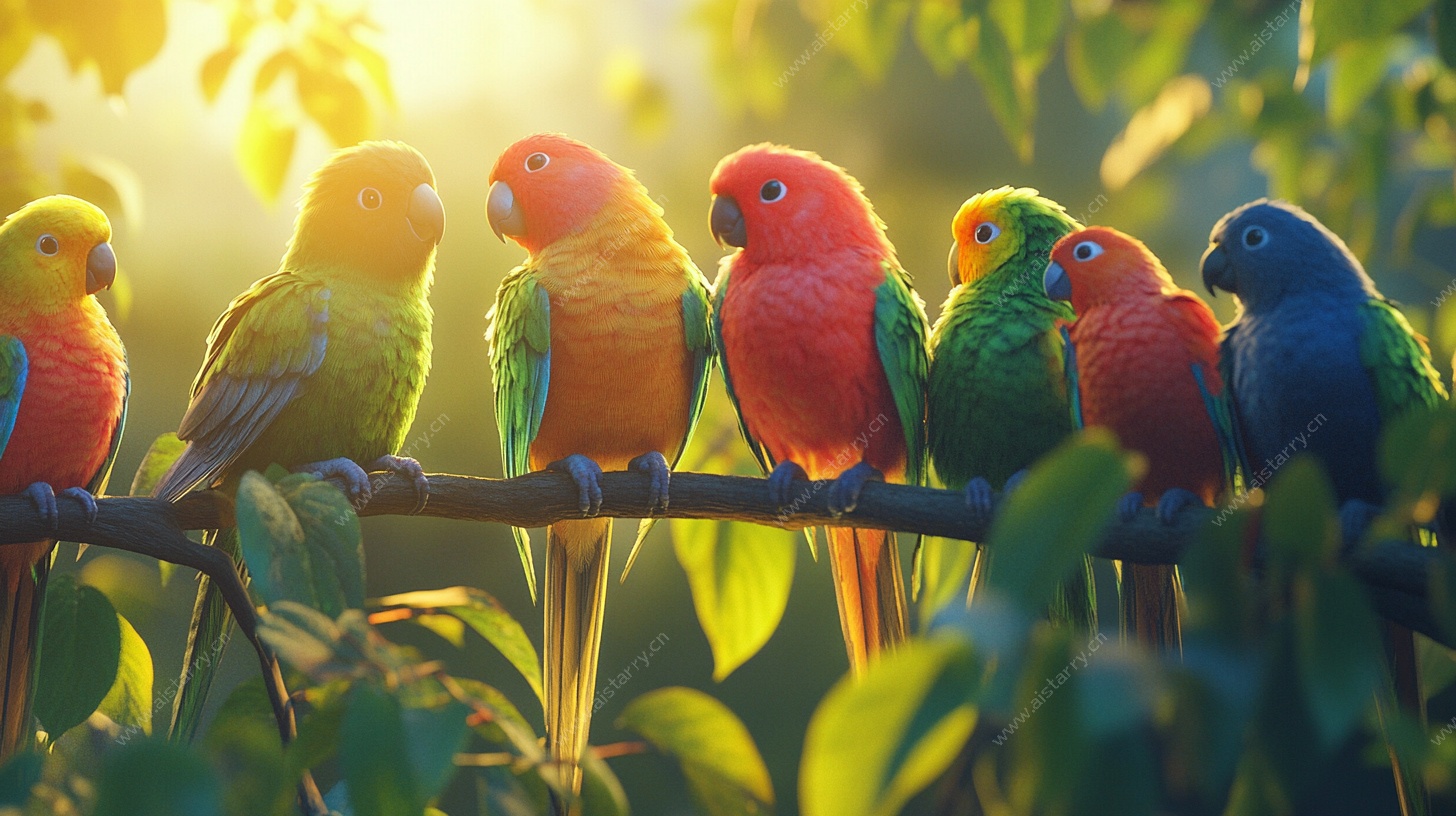 多彩鹦鹉栖息枝头