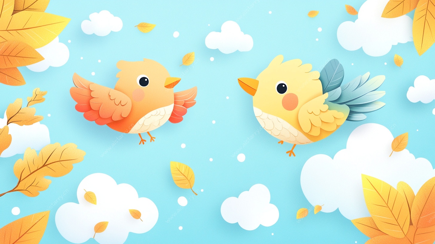 秋日双鸟共舞插画