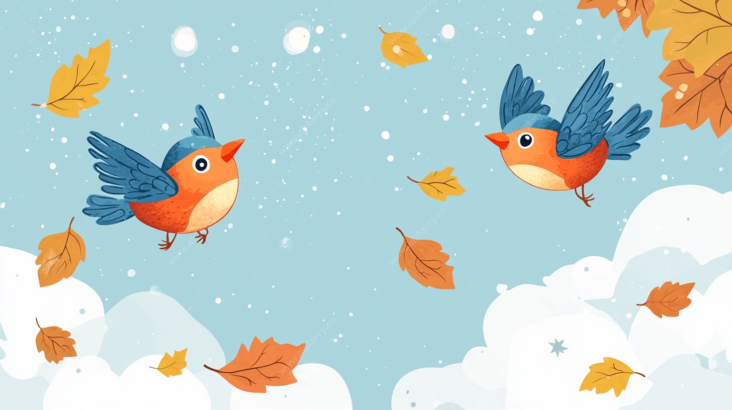 双鸟戏雪秋景图