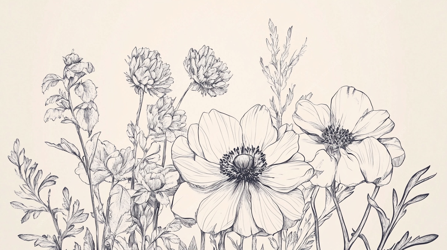 手绘花卉线稿图