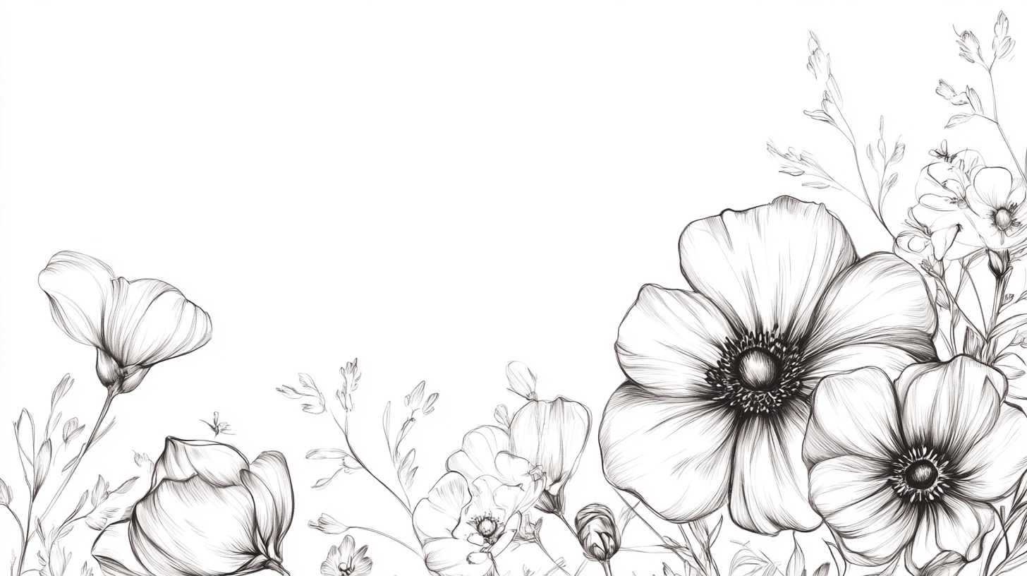 黑白花卉边框插画