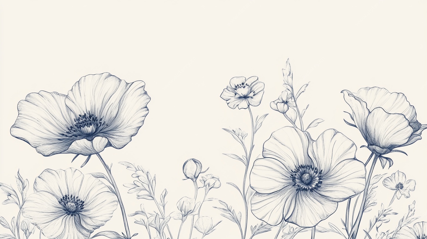 手绘花卉线条插画