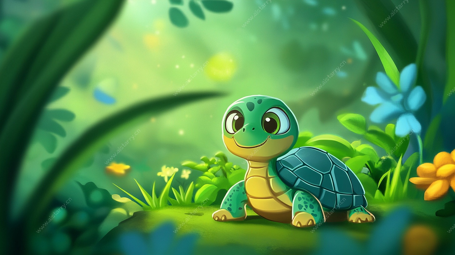 可爱绿海龟的丛林奇遇