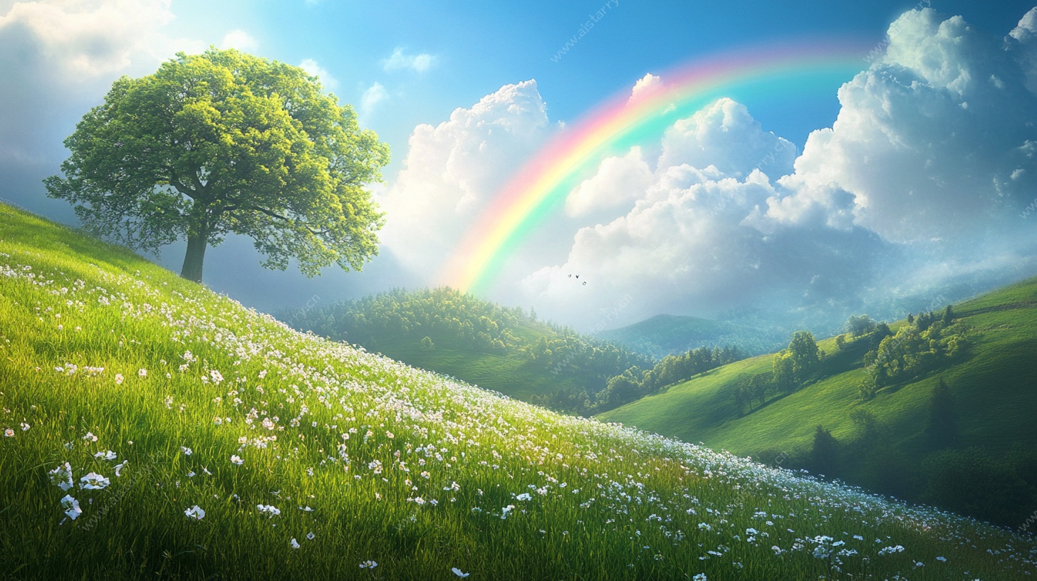 田园彩虹下的梦幻草地