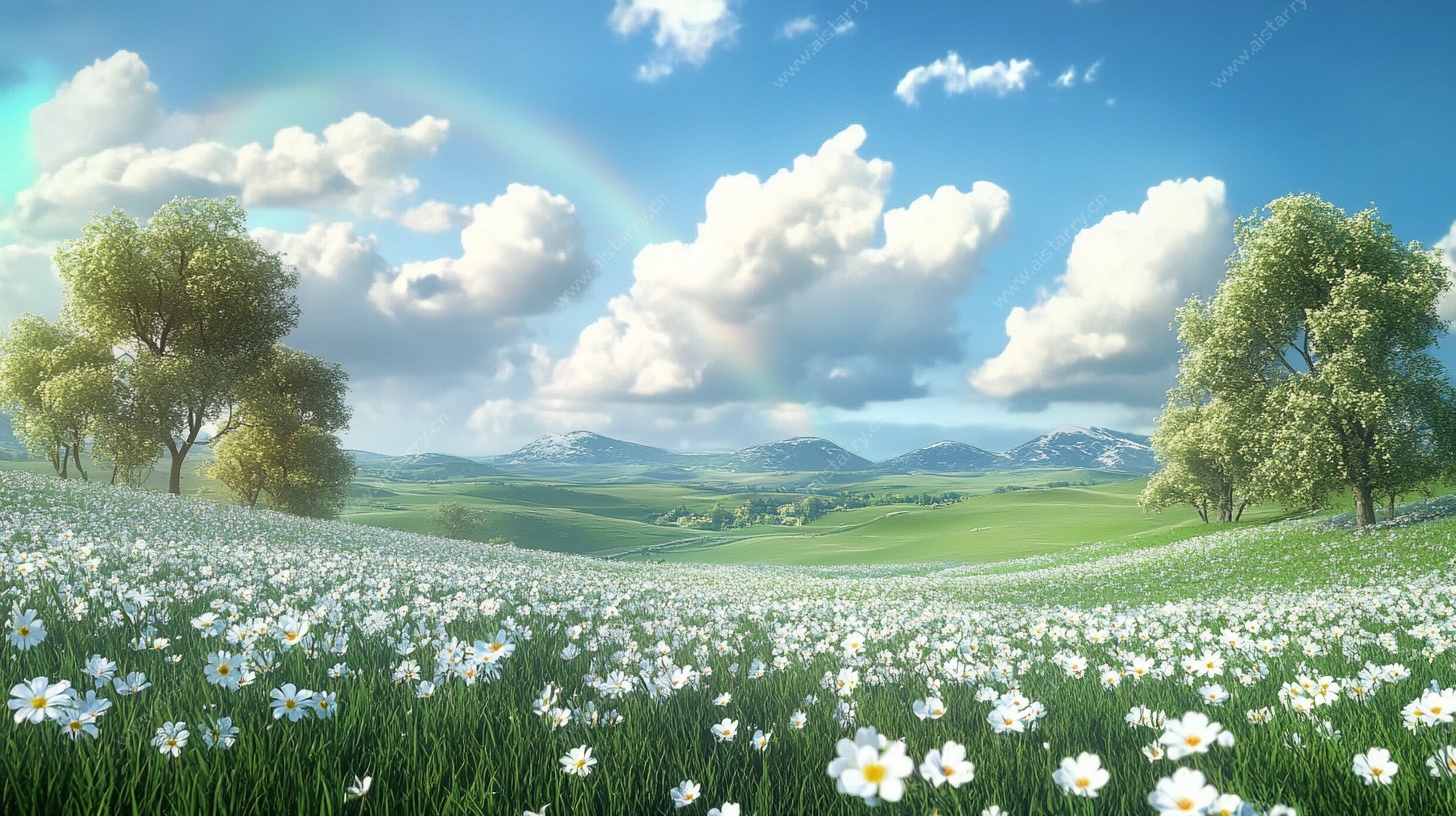 春日花海彩虹田园风光