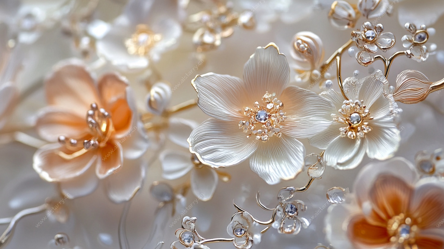 珍珠花朵精致饰品特写