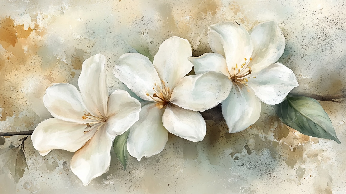 手绘白色花卉装饰画