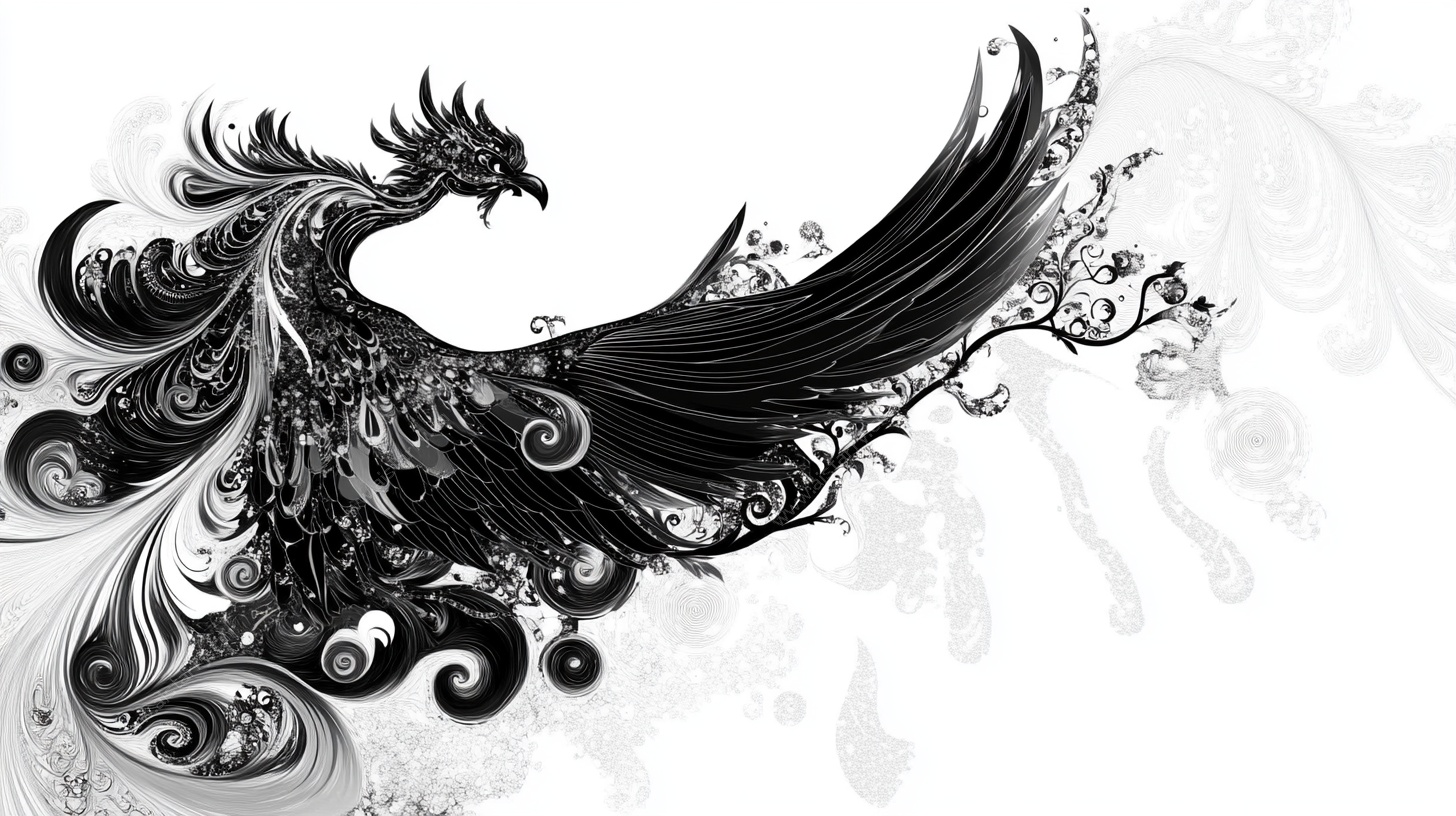 黑白凤凰华丽艺术图案