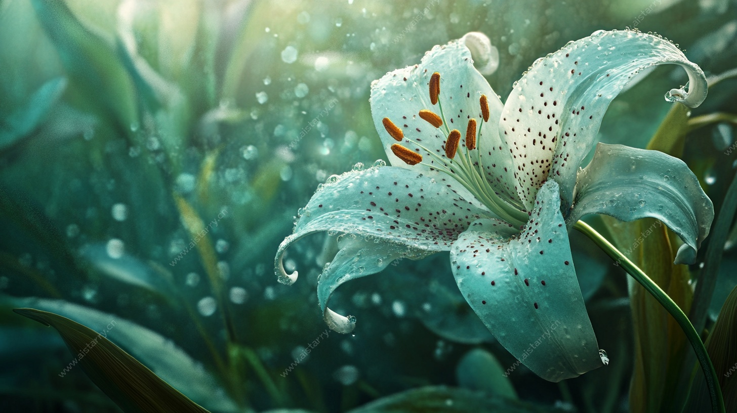 蓝百合 露珠点缀的梦幻花卉