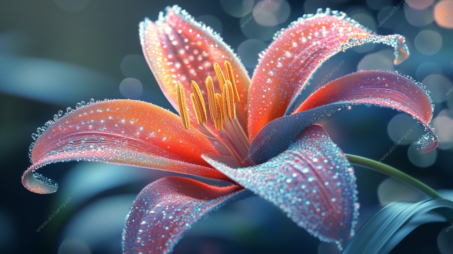 带露绽放的梦幻百合花