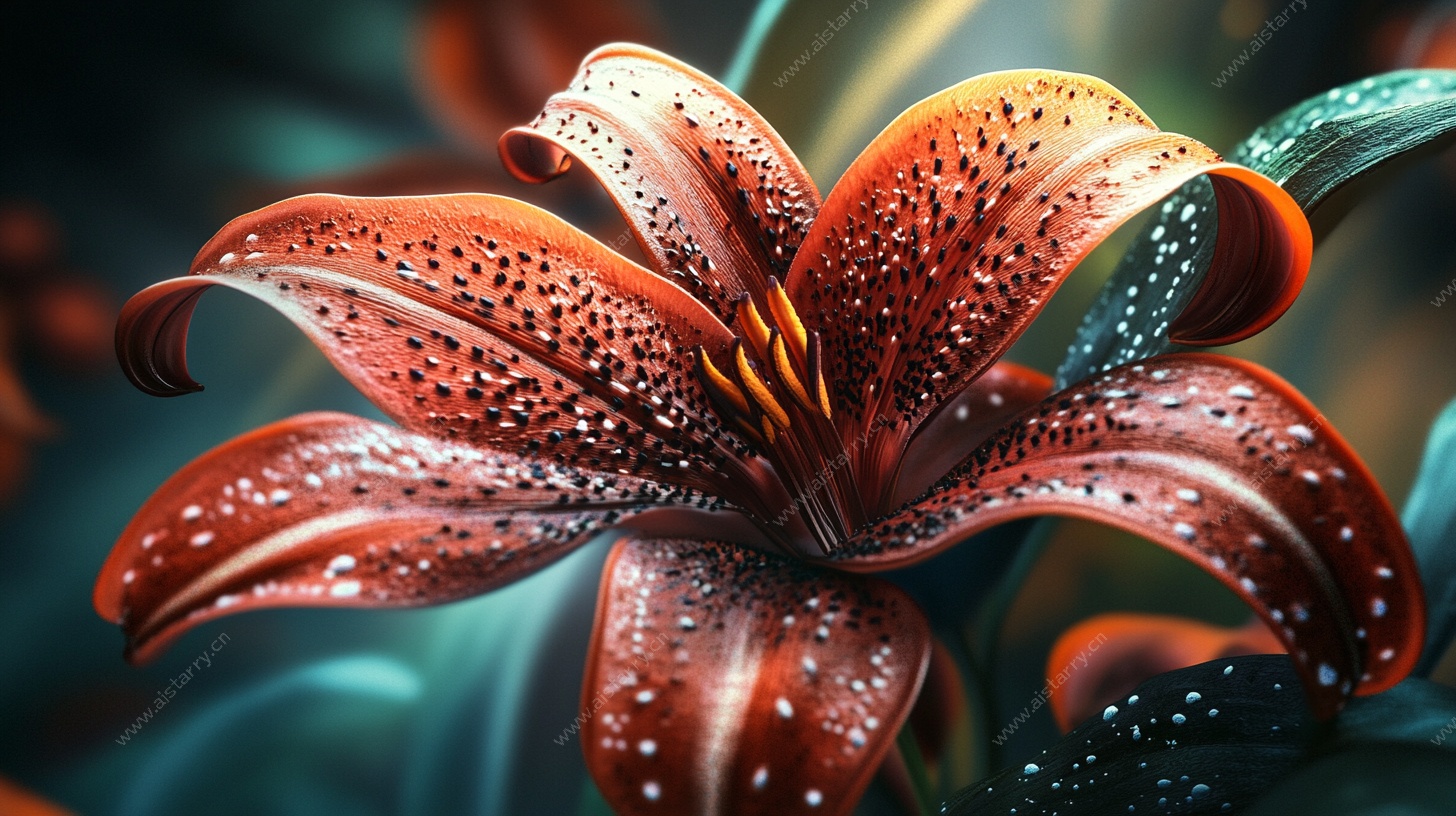 梦幻红百合带露绽放