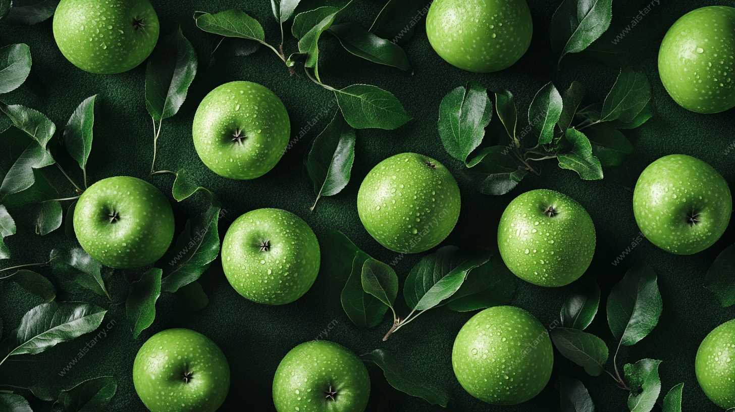 青苹果与绿叶的清新组合