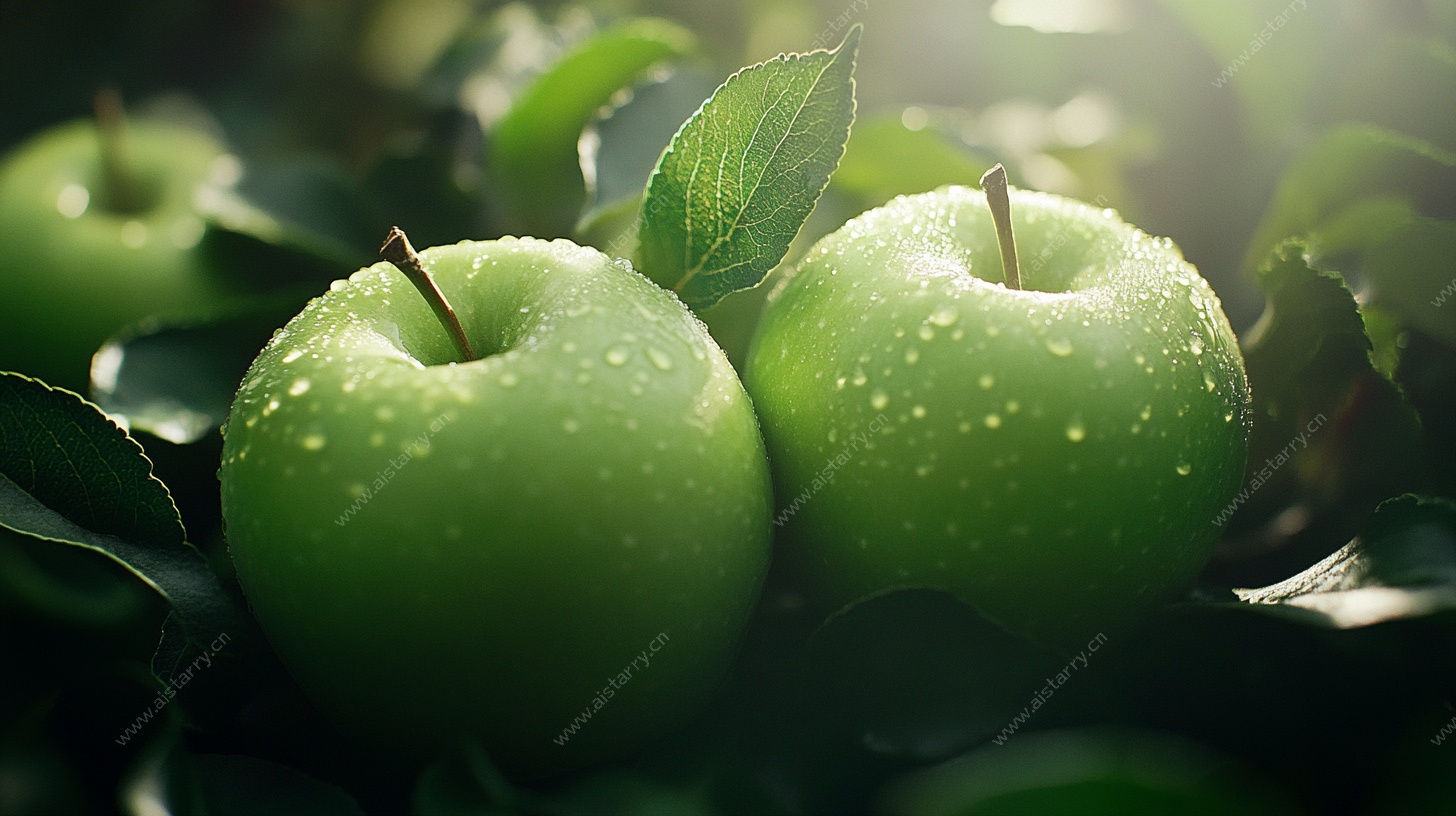 青苹果的清新静物特写