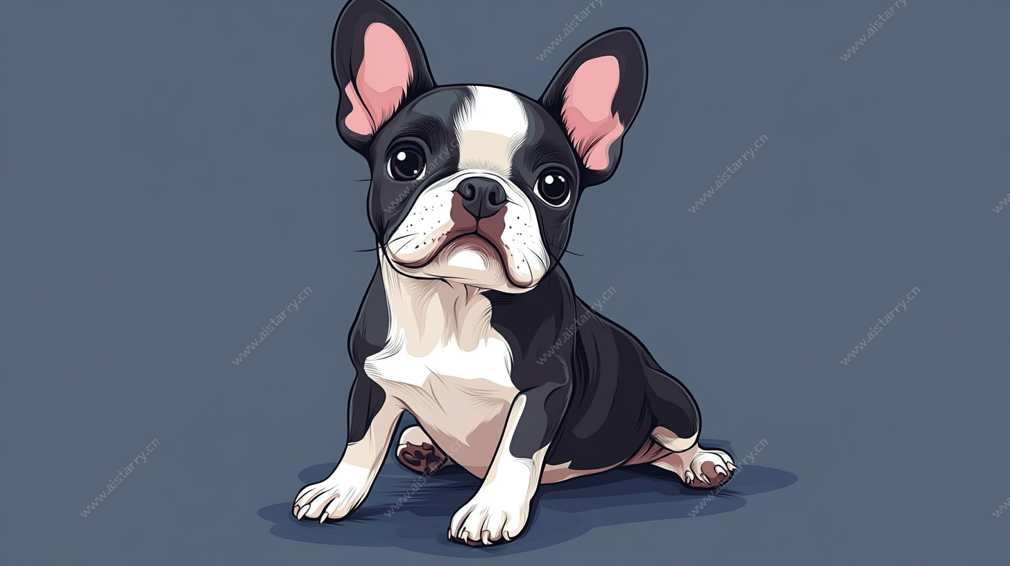 可爱波士顿梗犬插画
