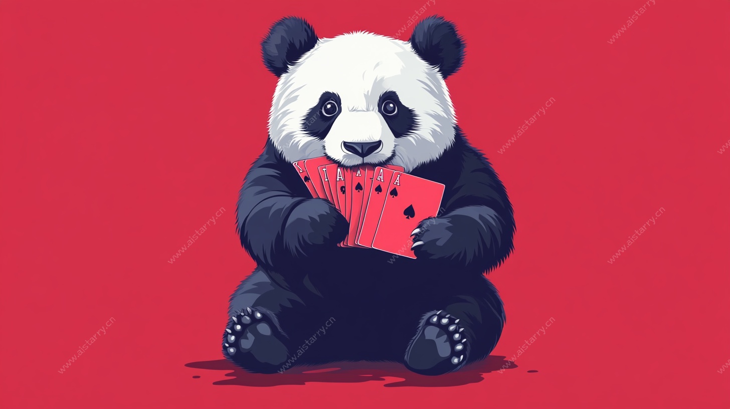 熊猫玩牌插画