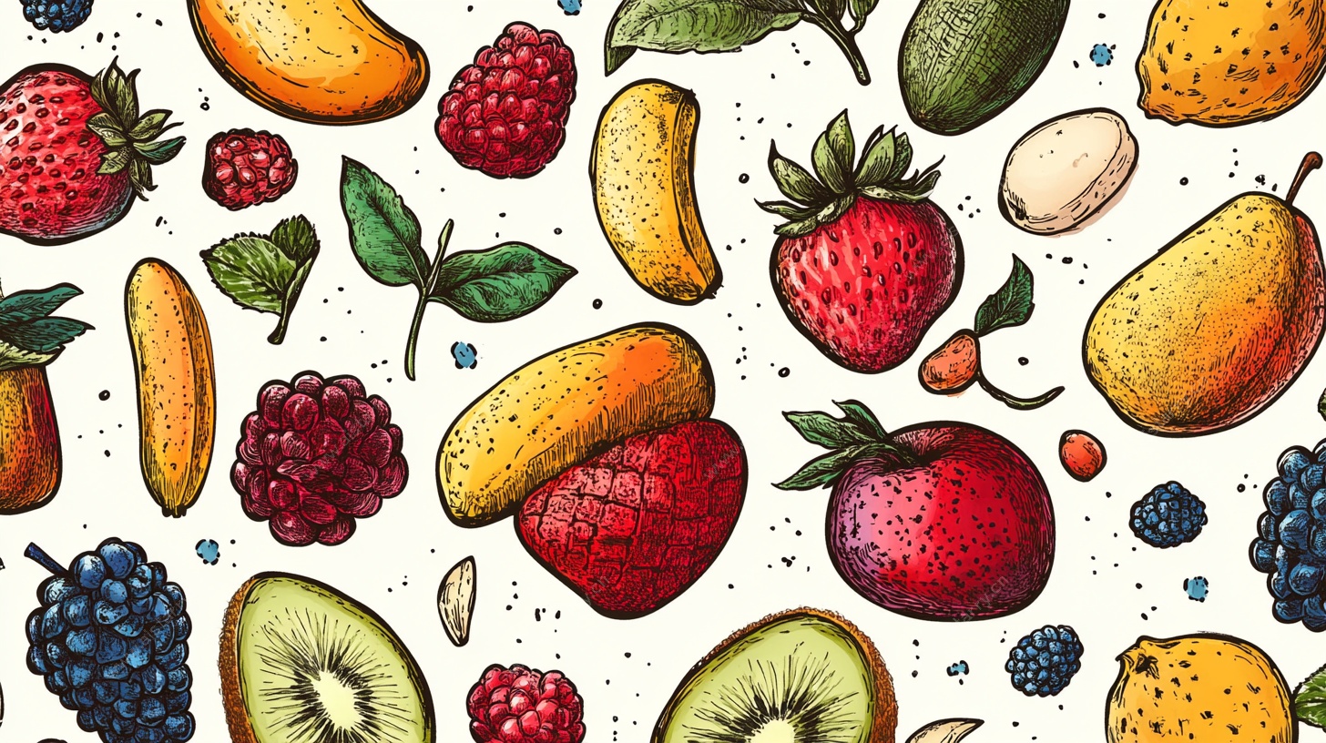 手绘缤纷水果图案背景图