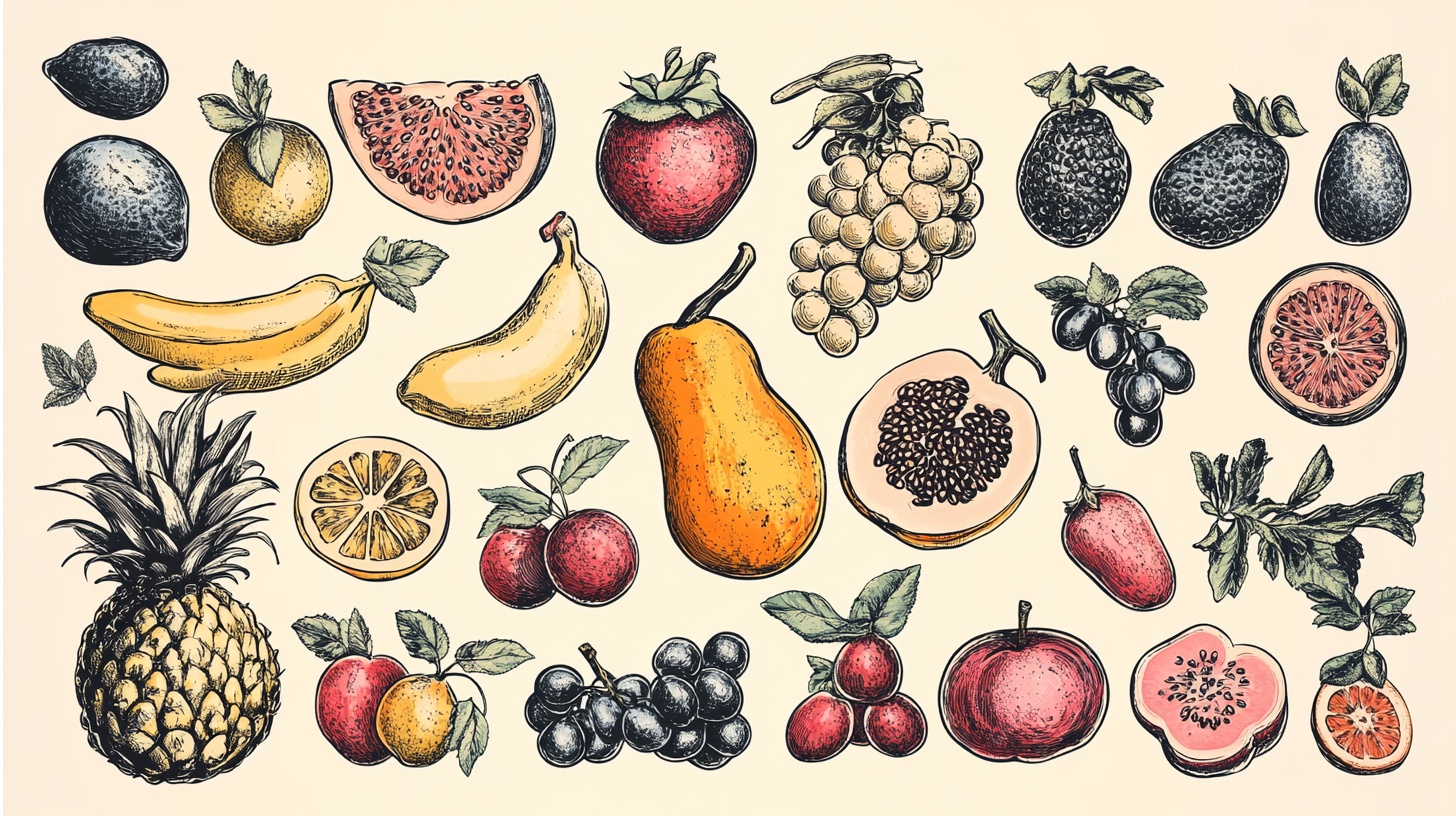 手绘多彩水果集合图