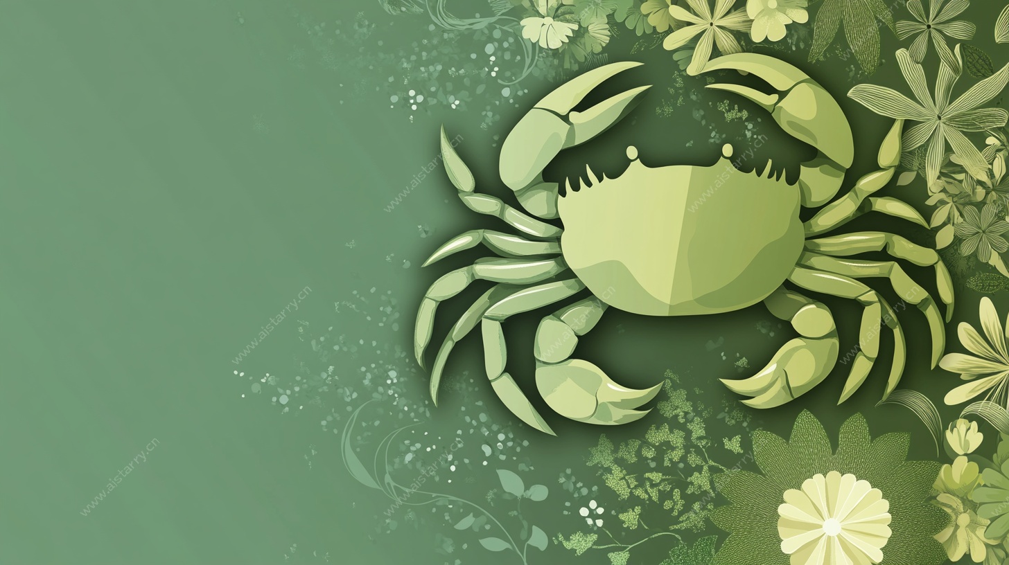 绿色剪纸风螃蟹花卉背景图