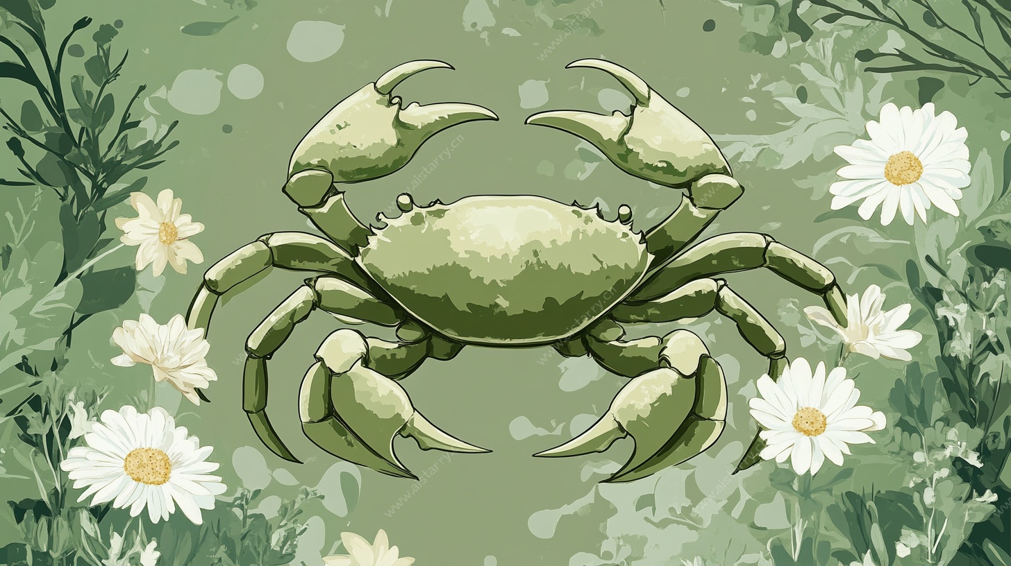 螃蟹漫步花草间插画