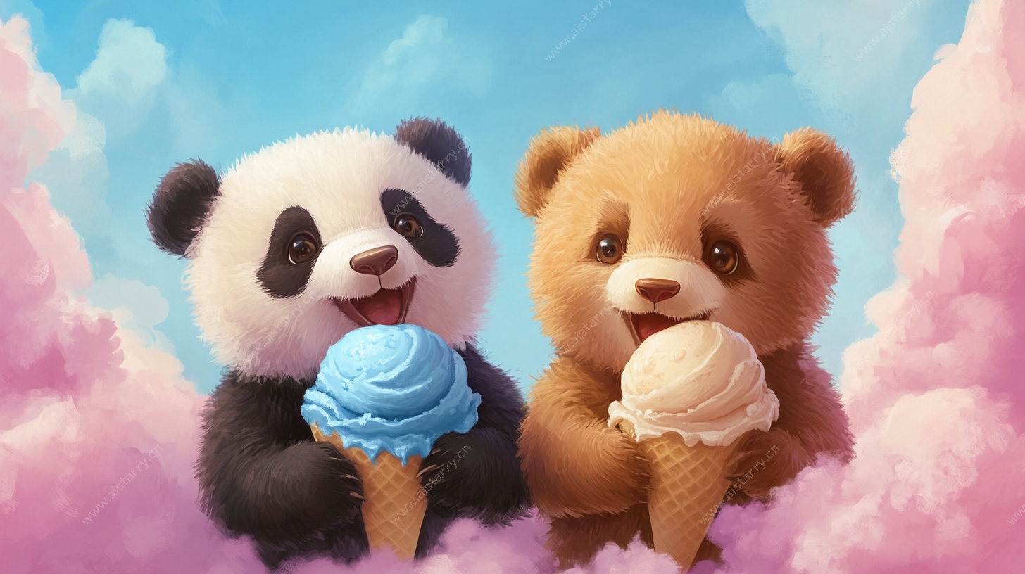 萌趣熊猫云端享冰淇淋