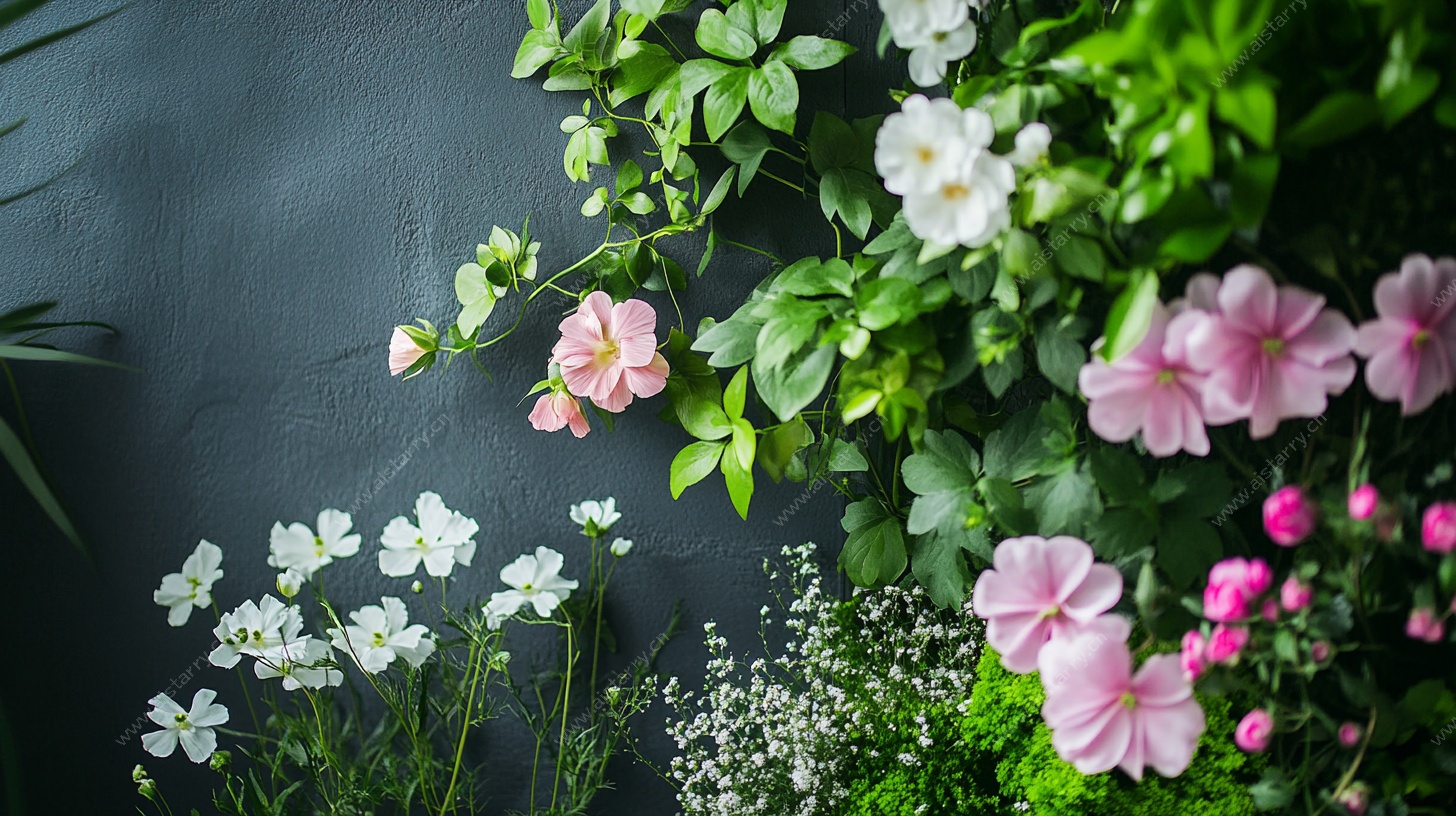 墙边缤纷花卉绿植景致