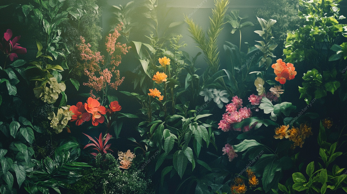 阳光照耀下的多彩花卉世界