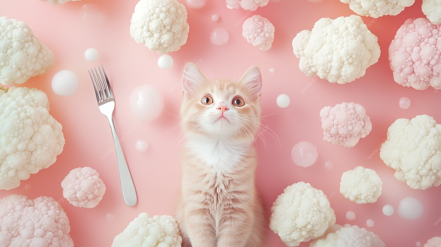 萌猫置身花椰菜梦幻场景