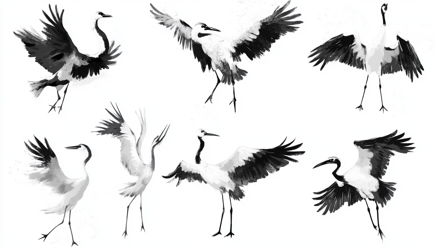丹顶鹤动态黑白插画集