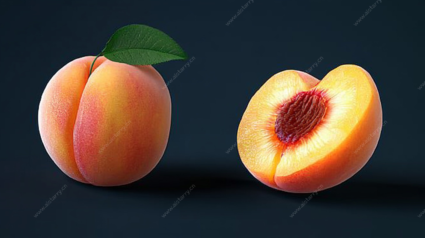 完整与半剖鲜桃特写