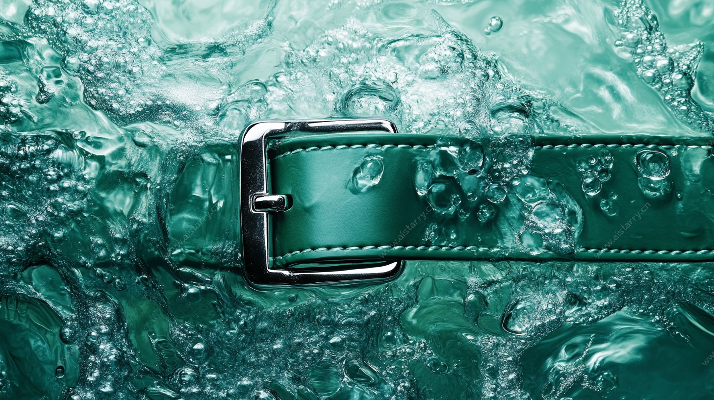 绿皮带沉浸于晶莹水波中