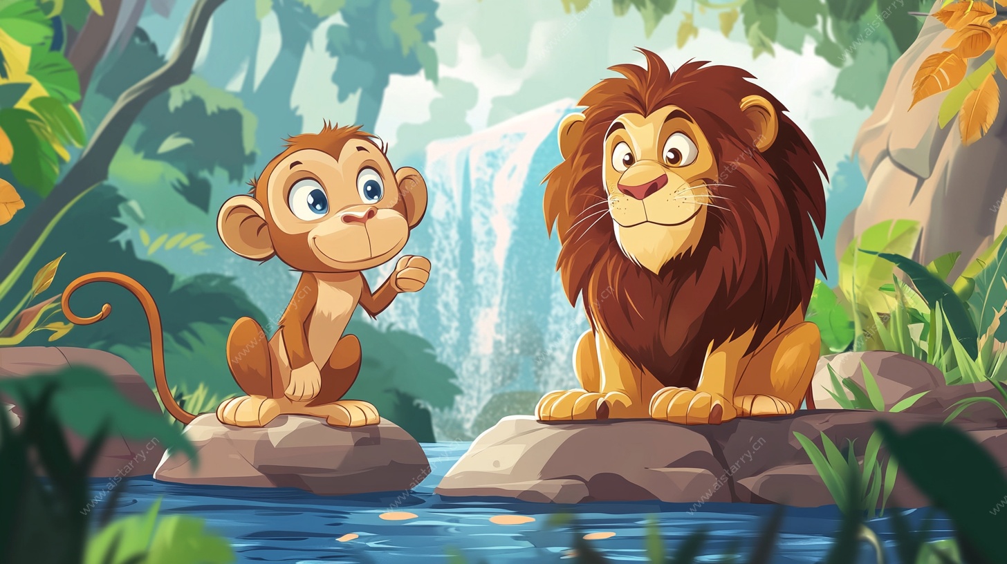 狮猴共栖的丛林奇幻场景