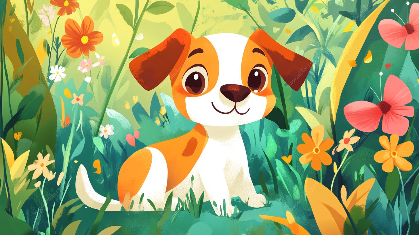 花丛中的可爱小狗