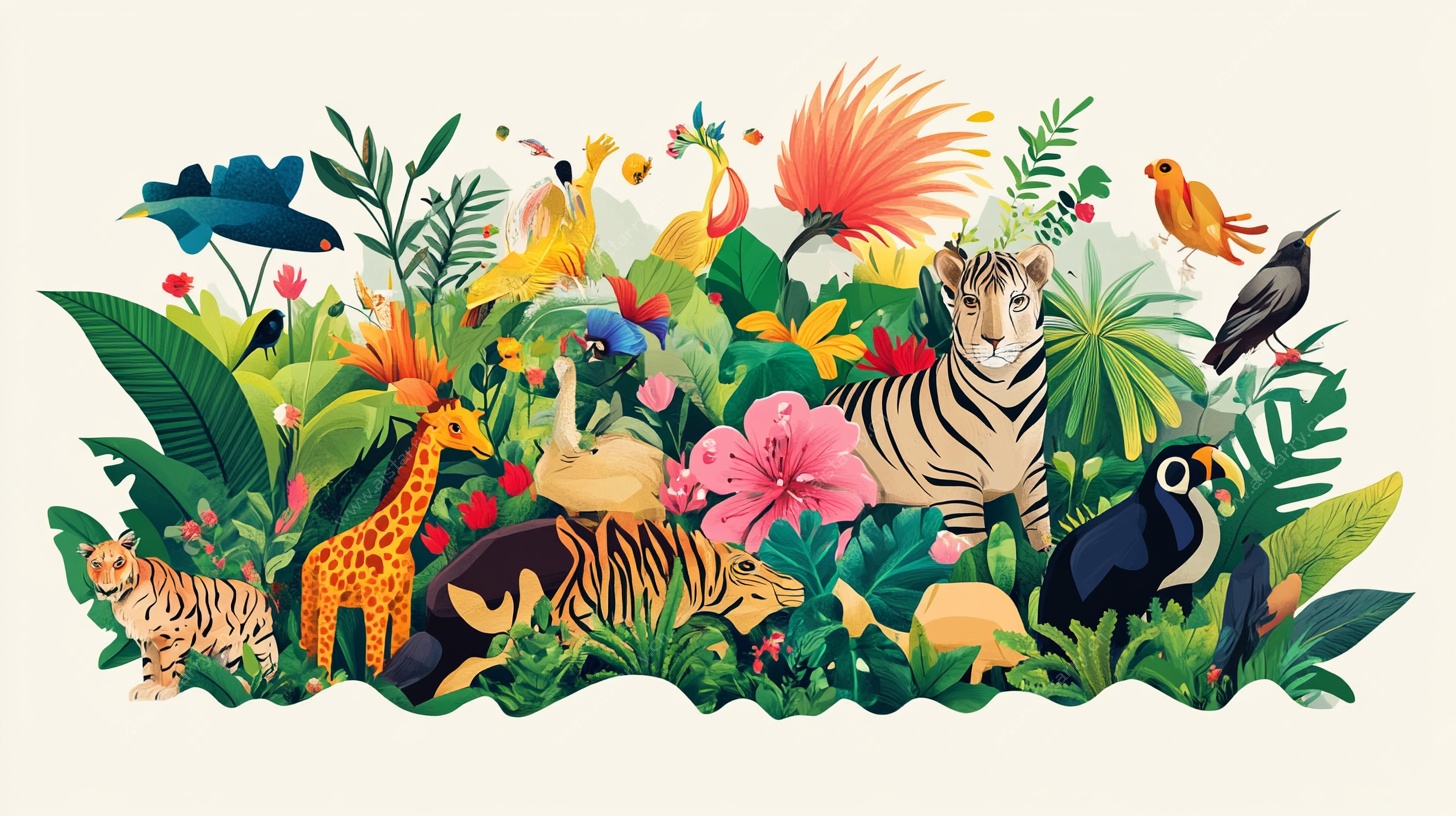 热带丛林动物插画