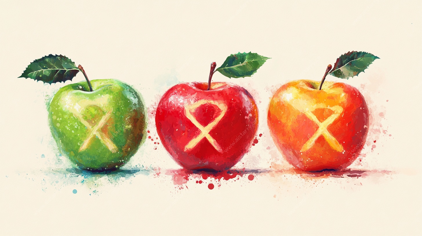 三色苹果与符号艺术插画