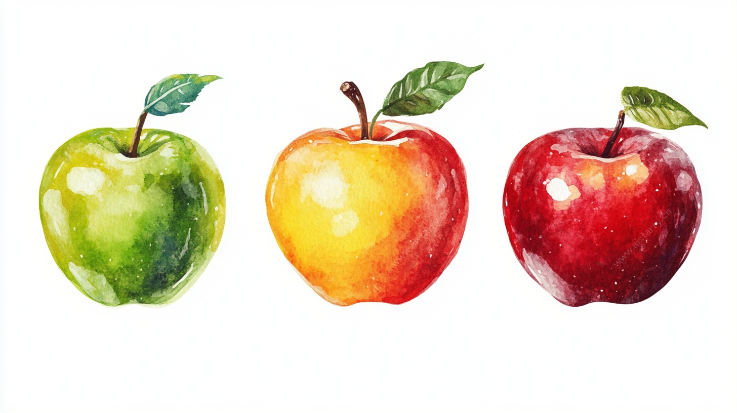 水彩三苹果